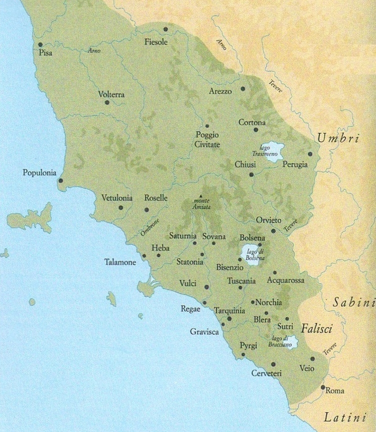 Principali siti etruschi sul Tirreno