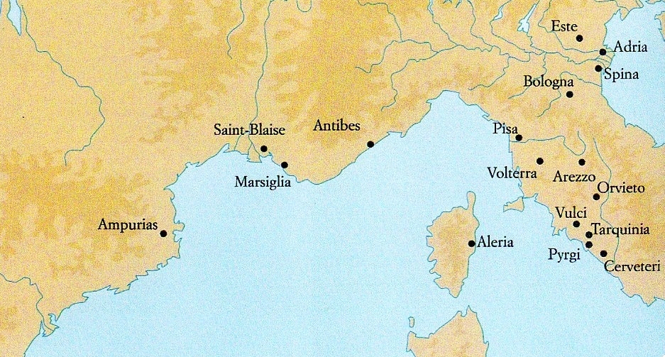 I principali centri di commercio nel mediterraneo nord-occidentale del VII sec. a.C.