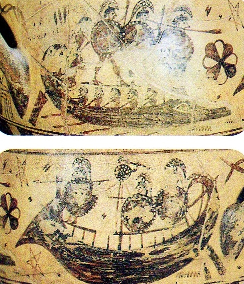 Navi da guerra sul famoso cratere di Aristonothos (VII sec. a.C.)